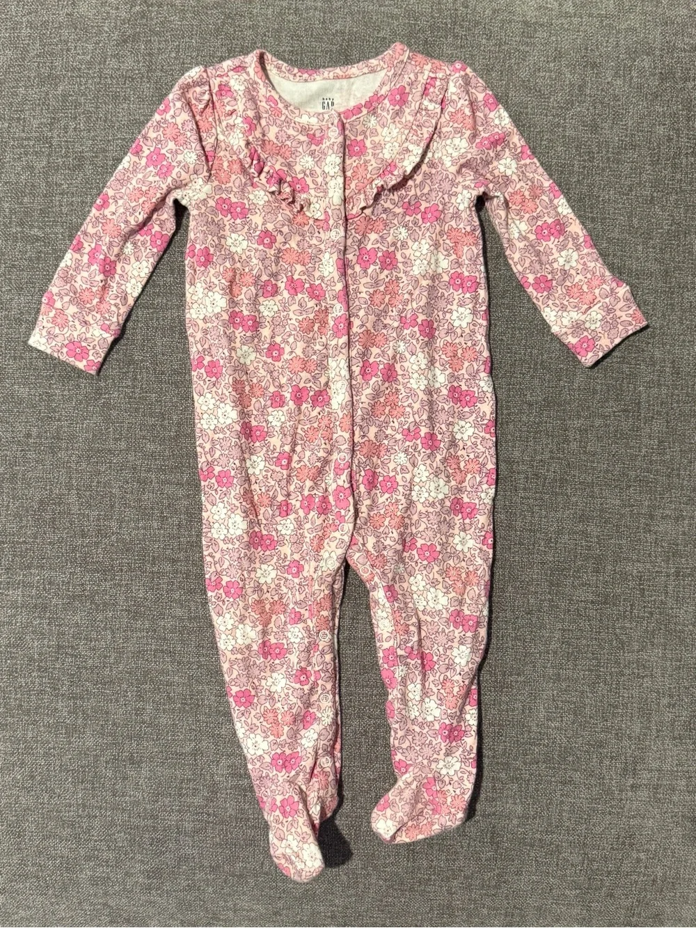 Baby GAP Pink Floral Ruffle Baby One-Piece Sleeper 6-9m